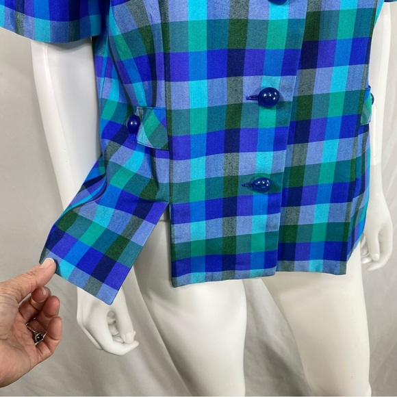 Sag Harbor Blue & Green Plaid Button Down Short Sleeve Blazer - Picture 2 of 8